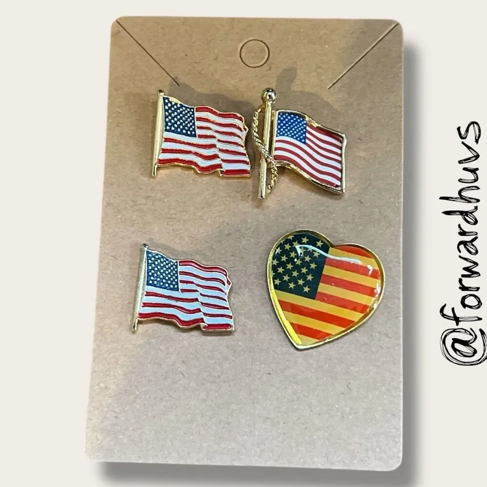 American Flag Lapel Pins – Set of 4 – Patriotic Red, White & Blue